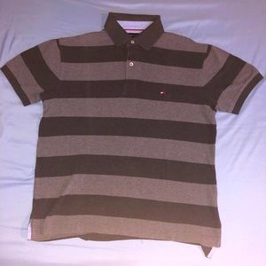 Vintage Medium Men’s Tommy Hilfiger Grey Striped Polo Shirt